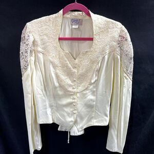 Circle T Marilyn Lenox 70s Western Look Womens Shirt Corset Back Large Cream